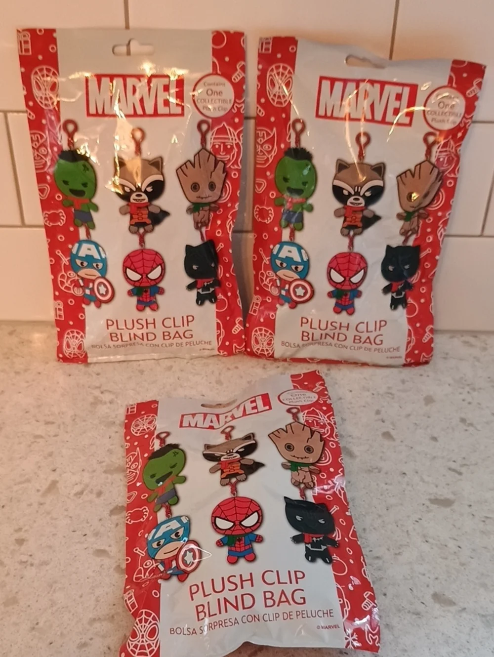 Set Of 3 Marvel Plush Clip Blind Bag - Mixed Characters-Brand New